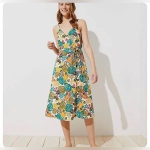 LOFT Beach Wrap Tropical Midi Dress, Size S, NWT